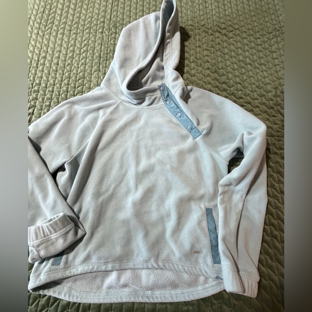 Hollister light blue fleece, long sleeve hoodie‎ snaps pockets size small